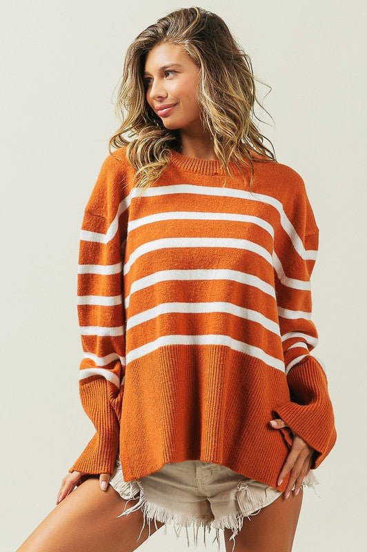 Ribbed Hem Stripe Sweater - Happily Ever Atchison Shop Co.