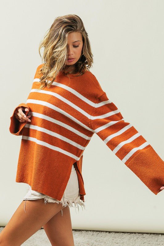 Ribbed Hem Stripe Sweater - Happily Ever Atchison Shop Co.