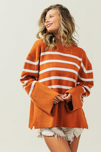 Ribbed Hem Stripe Sweater - Happily Ever Atchison Shop Co.