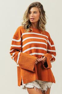 Ribbed Hem Stripe Sweater - Happily Ever Atchison Shop Co.