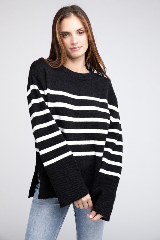 Ribbed Hem Stripe Sweater - Happily Ever Atchison Shop Co.