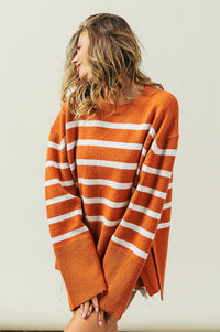 Ribbed Hem Stripe Sweater - Happily Ever Atchison Shop Co.