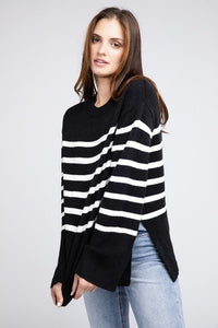 Ribbed Hem Stripe Sweater - Happily Ever Atchison Shop Co.