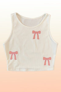 Ribbed Knit Bow Embroidered Tank - Happily Ever Atchison Shop Co.