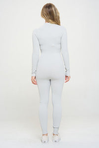 Ribbed Knit Jumpsuit Long Sleeve Zip - up - Happily Ever Atchison Shop Co.