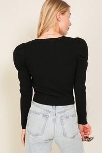 Ribbed Puff Sleeve Knit Top - Happily Ever Atchison Shop Co.