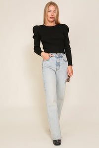 Ribbed Puff Sleeve Knit Top - Happily Ever Atchison Shop Co.