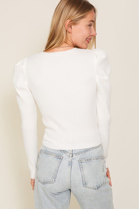 Ribbed Puff Sleeve Knit Top - Happily Ever Atchison Shop Co.
