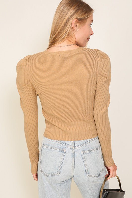 Ribbed Puff Sleeve Knit Top - Happily Ever Atchison Shop Co.