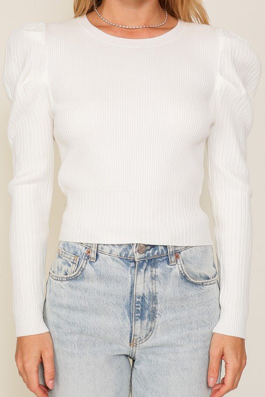 Ribbed Puff Sleeve Knit Top - Happily Ever Atchison Shop Co.