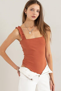 Ribbed Ruffle Strap Bodysuit - Happily Ever Atchison Shop Co.