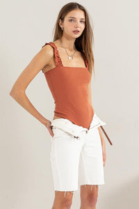 Ribbed Ruffle Strap Bodysuit - Happily Ever Atchison Shop Co.