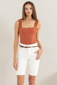 Ribbed Ruffle Strap Bodysuit - Happily Ever Atchison Shop Co.