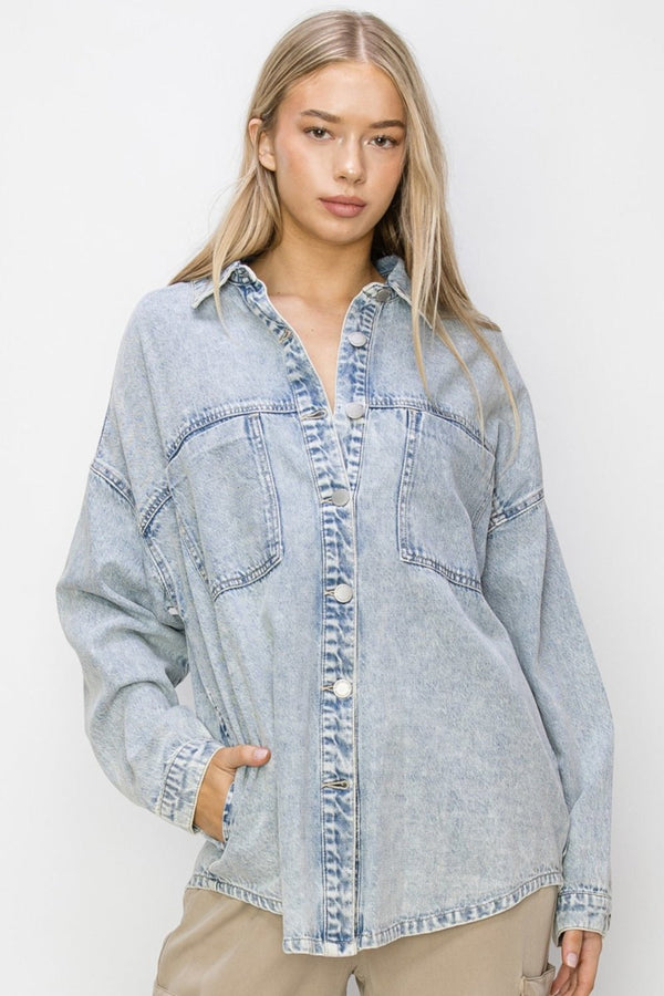 RISEN Button Up Long Sleeve Shacket - Happily Ever Atchison Shop Co.