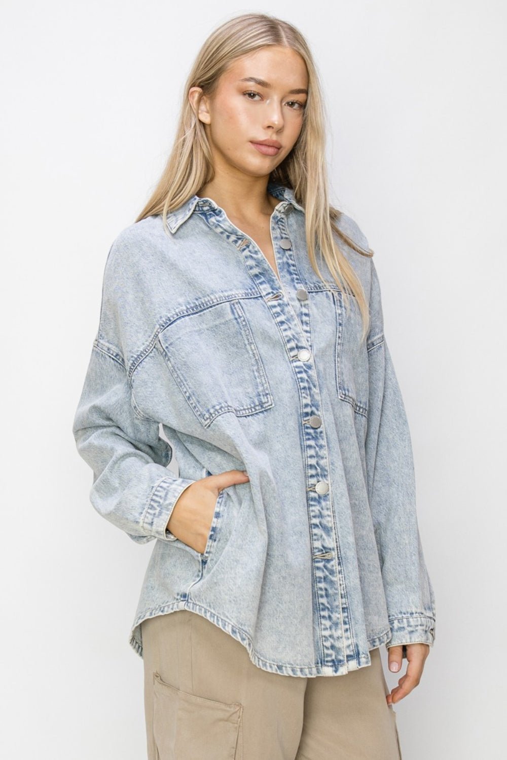 RISEN Button Up Long Sleeve Shacket - Happily Ever Atchison Shop Co.