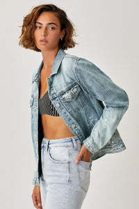 RISEN Button Up Ombre Washed Jacket - Happily Ever Atchison Shop Co.