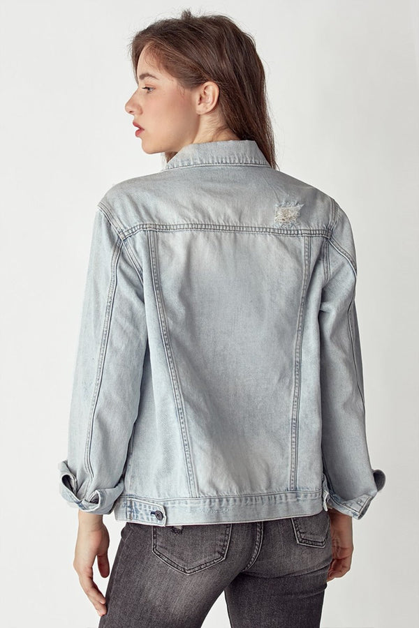 RISEN Distressed Button Up Jacket - Happily Ever Atchison Shop Co.