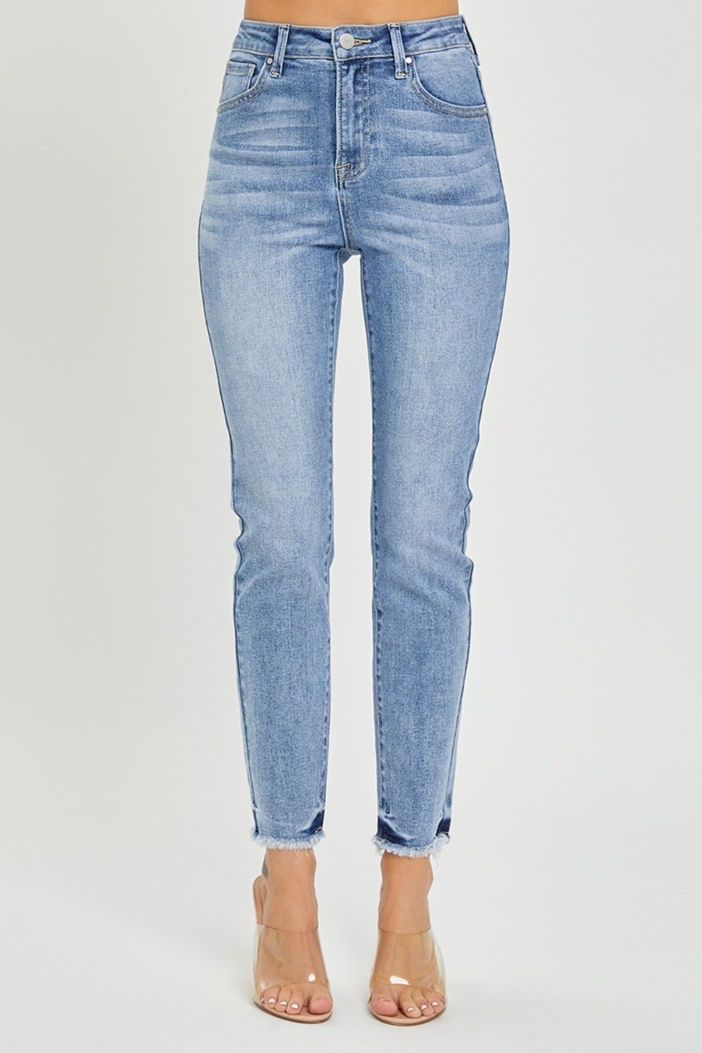 RISEN Full Size High Rise Frayed Hem Skinny Jeans - Happily Ever Atchison Shop Co.