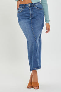 RISEN High Rise Back Slit Denim Skirt - Happily Ever Atchison Shop Co.