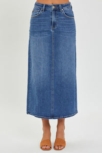 RISEN High Rise Back Slit Denim Skirt - Happily Ever Atchison Shop Co.