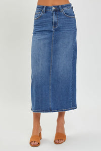 RISEN High Rise Back Slit Denim Skirt - Happily Ever Atchison Shop Co.