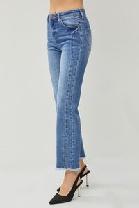 RISEN High Waist Raw Hem Slit Straight Jeans - Happily Ever Atchison Shop Co.