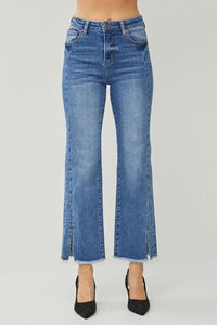 RISEN High Waist Raw Hem Slit Straight Jeans - Happily Ever Atchison Shop Co.