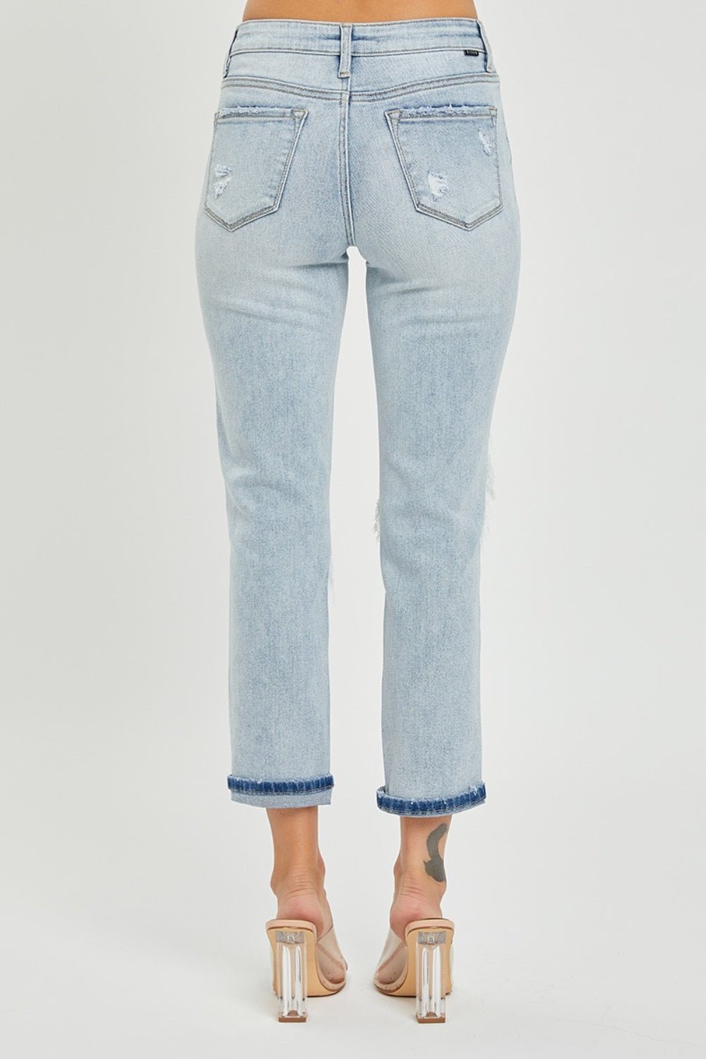 RISEN Mid - Rise Sequin Patched Jeans - Happily Ever Atchison Shop Co.