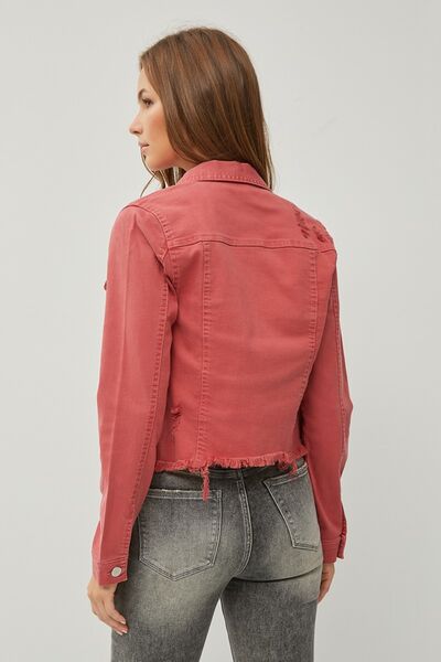 RISEN Raw Hem Button Up Cropped Denim Jacket - Happily Ever Atchison Shop Co.