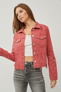 RISEN Raw Hem Button Up Cropped Denim Jacket - Happily Ever Atchison Shop Co.