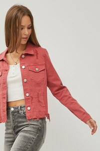 RISEN Raw Hem Button Up Cropped Denim Jacket - Happily Ever Atchison Shop Co.