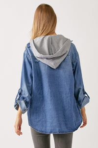 RISEN Zip Up Hooded Denim Shirt - Happily Ever Atchison Shop Co.