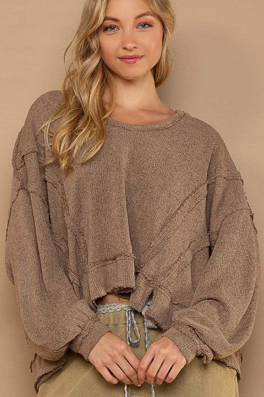 Round Neck Balloon Sleeve Hooded Knit Top - Happily Ever Atchison Shop Co.