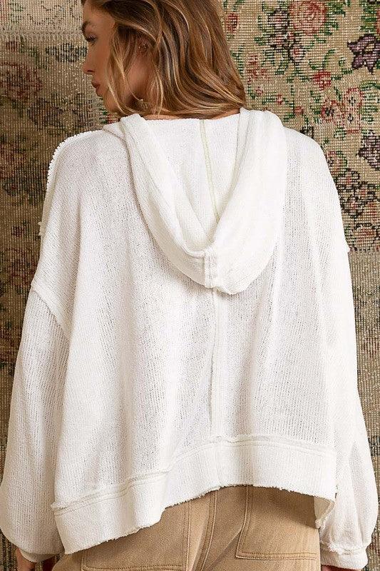 Round Neck Balloon Sleeve Hooded Knit Top - Happily Ever Atchison Shop Co.