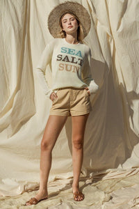 Round Neck Long Sleeve Sea Salt Sun Sweater - Happily Ever Atchison Shop Co.