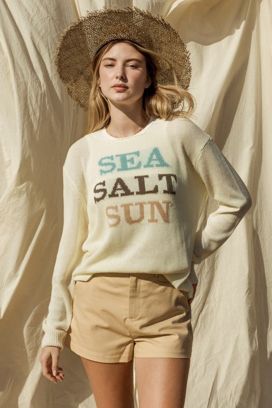 Round Neck Long Sleeve Sea Salt Sun Sweater - Happily Ever Atchison Shop Co.