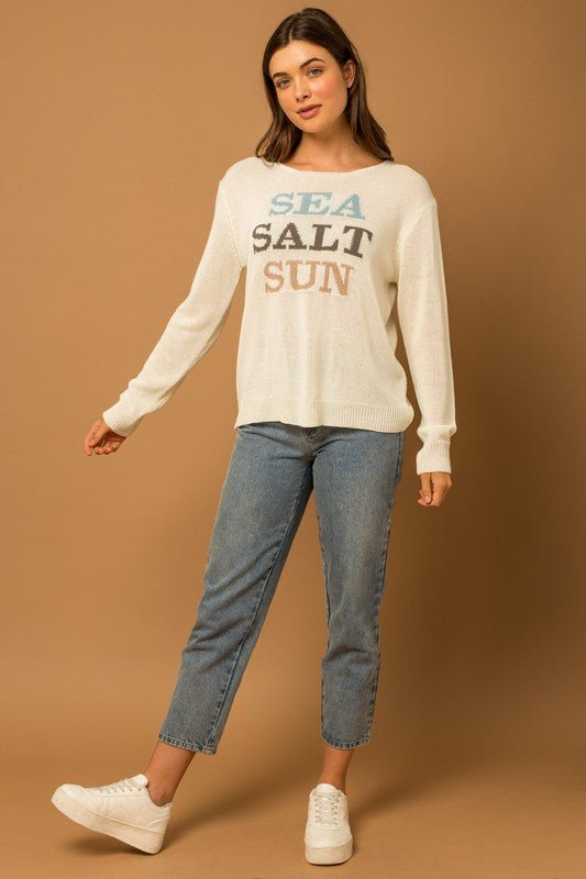 Round Neck Long Sleeve Sea Salt Sun Sweater - Happily Ever Atchison Shop Co.