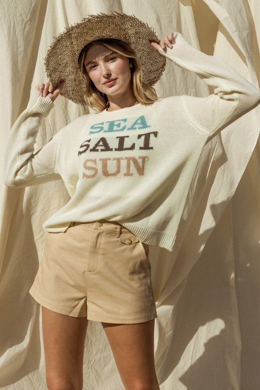 Round Neck Long Sleeve Sea Salt Sun Sweater - Happily Ever Atchison Shop Co.