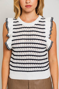 Round Neck Ruffle Sleeve Stripe Knit Top - Happily Ever Atchison Shop Co.