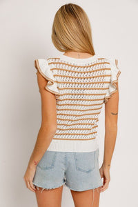 Round Neck Ruffle Sleeve Stripe Knit Top - Happily Ever Atchison Shop Co.