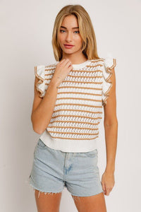 Round Neck Ruffle Sleeve Stripe Knit Top - Happily Ever Atchison Shop Co.