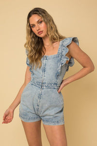 Ruffle Denim Romper - Happily Ever Atchison Shop Co.