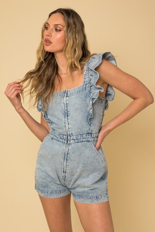 Ruffle Denim Romper - Happily Ever Atchison Shop Co.