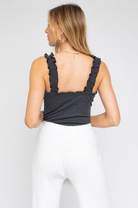 Ruffle Strap Sweetheart Neckline Ribbed Bodysuit - Happily Ever Atchison Shop Co.