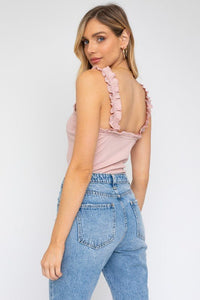 Ruffle Strap Sweetheart Neckline Ribbed Bodysuit - Happily Ever Atchison Shop Co.
