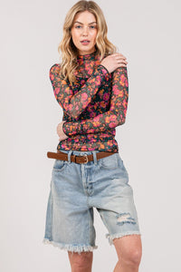 SAGE + FIG Floral Mesh Long Sleeve Top - Happily Ever Atchison Shop Co.