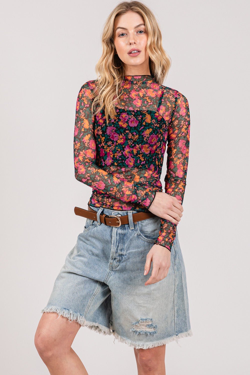 SAGE + FIG Floral Mesh Long Sleeve Top - Happily Ever Atchison Shop Co.