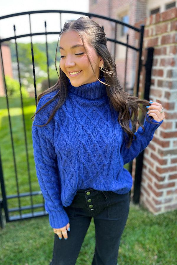 Sarah Blue Cable Knit Sweater - Happily Ever Atchison Shop Co.