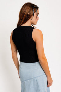 Satin Bow Detail Sleeveless Sweater Top - Happily Ever Atchison Shop Co.