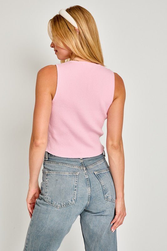 Satin Bow Detail Sleeveless Sweater Top - Happily Ever Atchison Shop Co.